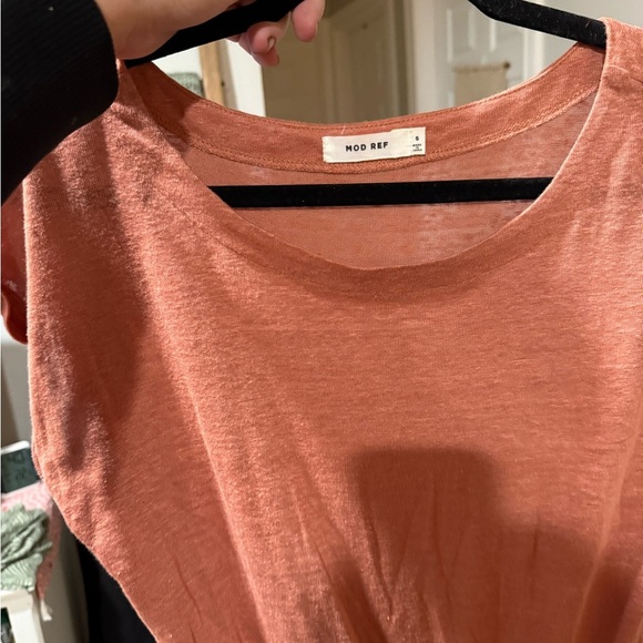 Mod Ref Asymmetrical Pink Tunic Dress with Tie Front 100% linen - Picture 7 of 7